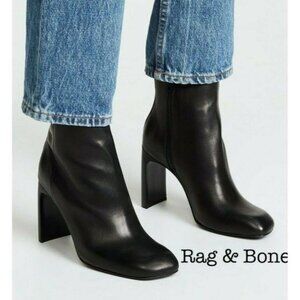 Rag & Bone Ellis Womens Ankle Boots Black Leather Side Zip Heel EU 39.5/ US 9.5